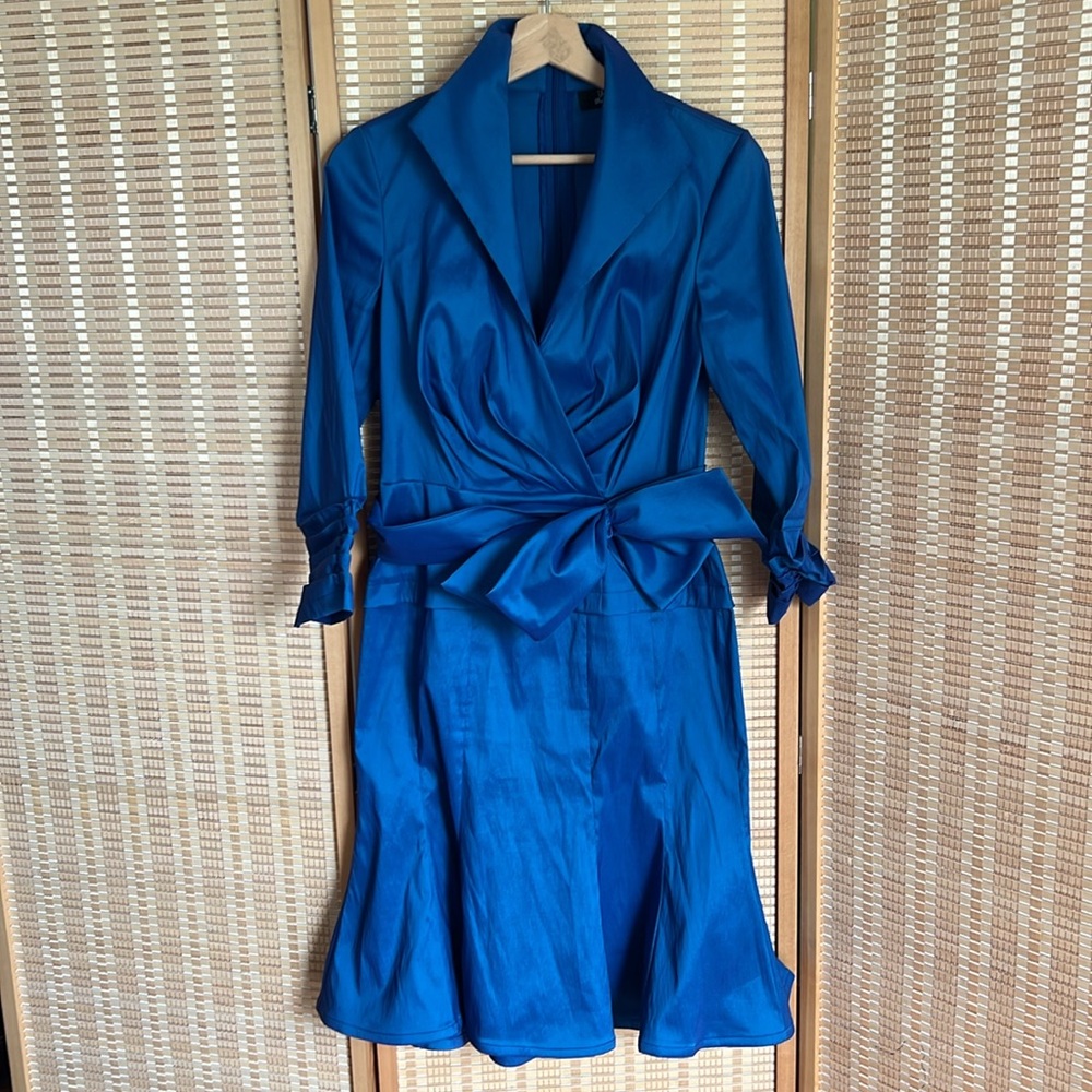 Tadashi Shoji Iridescent Blue Taffeta Dress Size 8p